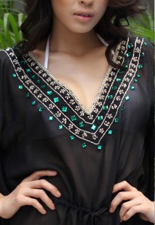 Beachwear Kaftan with waves of gems