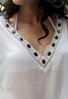 Beachwear Kaftan with perfection of purple stones