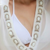 Short beachwear Kaftan stunning of white stones