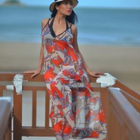 Maxi dress with sailor print – Orange