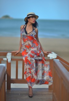 Maxi dress with sailor print – Orange