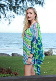 Open-back short beachwear – Multicolor speckled print