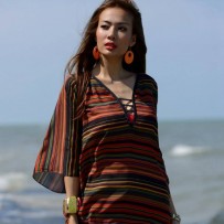 Short beachwear with colourful stripes red pattern