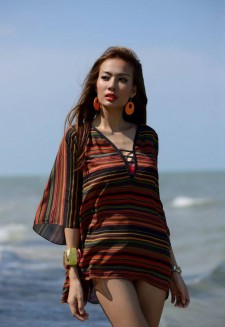 Short beachwear with colourful stripes red pattern